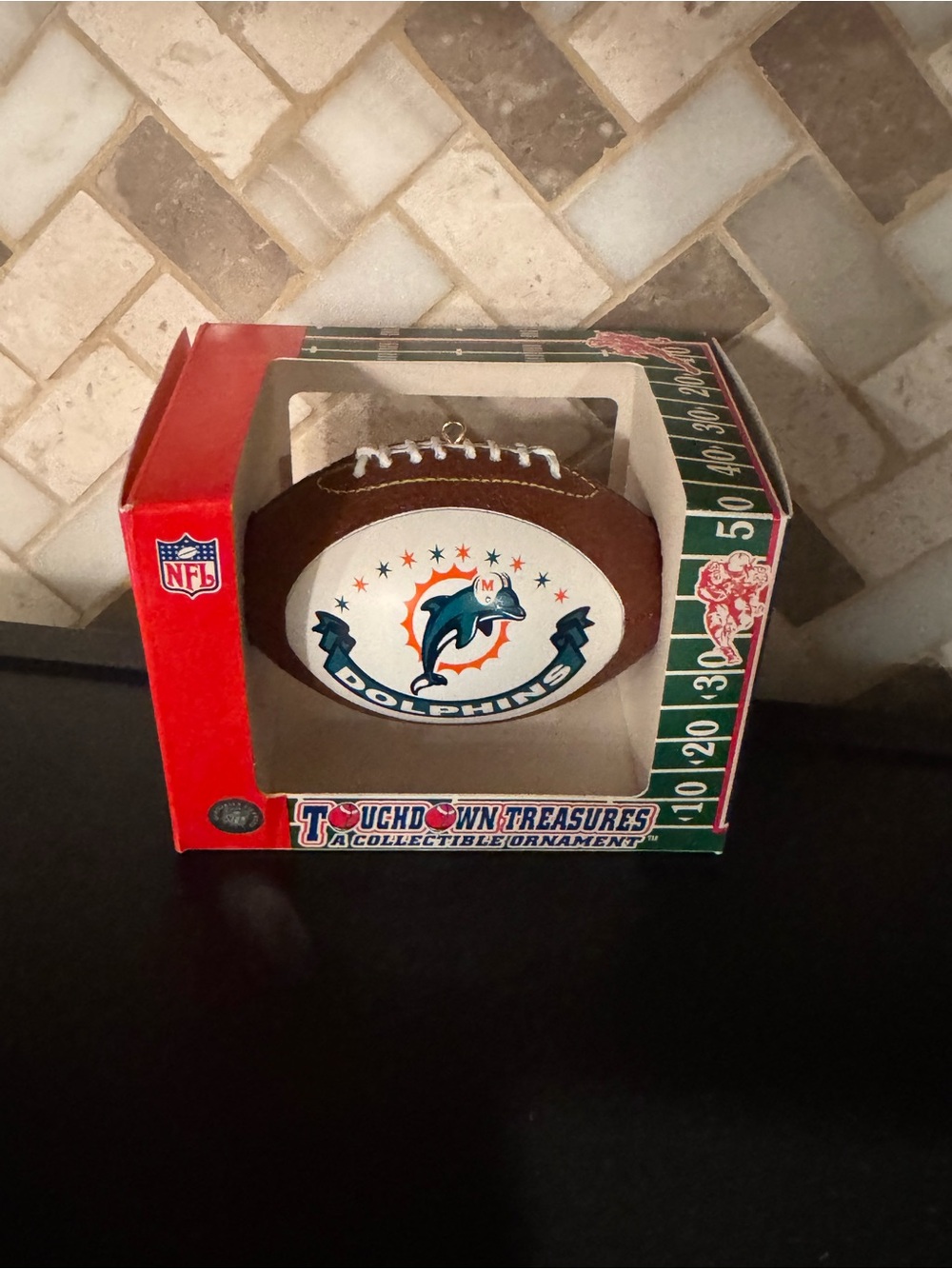 NEW IN BOX!! NFL Miami Dolphins Football Shaped Tree Ornament
